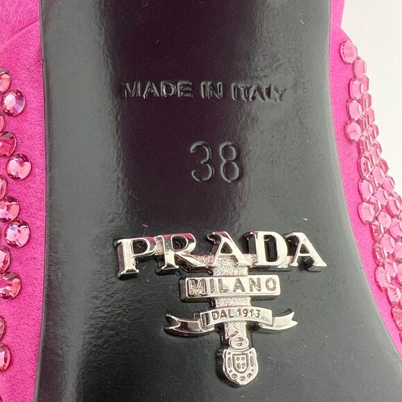 Prada Pink Crystal Embellished Satin Mules Sandals Size 38 - Picture 7 of 10